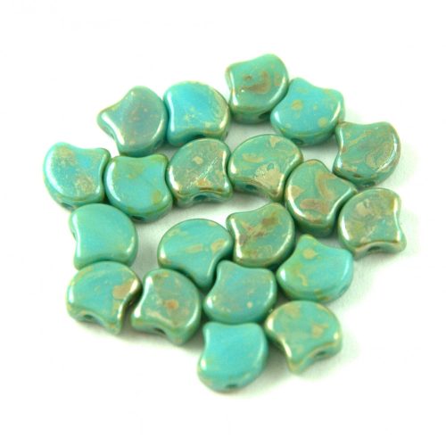 Ginko - Czech Pressed 2 Hole Glass Bead - Turquoise Blue Rembrandt - 7.5 x 7.5 mm