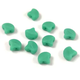   Ginko - cseh préselt kétlyukú gyöngy - Turquoise Green Matt - 7.5  x 7.5 mm