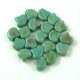 Ginko - Czech Pressed 2 Hole Glass Bead - Turquoise Green Picasso - 7.5 x 7.5 mm