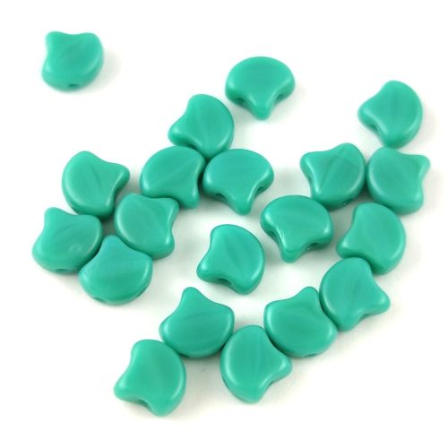 Ginko - Czech Pressed 2 Hole Glass Bead - Turquoise Green - 7.5 x 7.5 mm