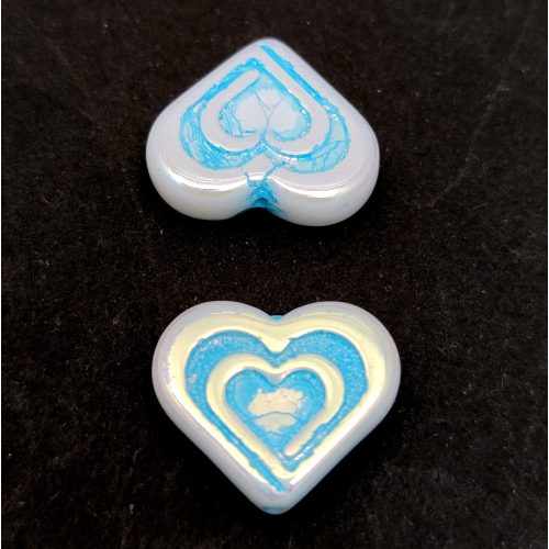 Heart in Heart gyöngy - Alabaster AB Turquoise - 14x16mm