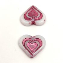 Heart in Heart gyöngy - Alabaster Fuchsia - 14x16mm