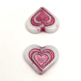 Heart in Heart bead - Alabaster Fuchsia - 14x16mm