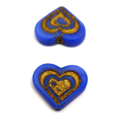 Heart in Heart bead - Matt Sapphire Gold - 14x16mm
