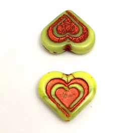 Heart in Heart bead - Avocado Copper - 14x16mm