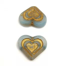 Heart in Heart bead - Matt Light Aqua Gold - 14x16mm
