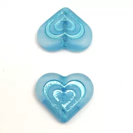 Heart in Heart bead - Matt Light Aqua Blue - 14x16mm
