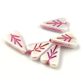   Heart Leaf gyöngy - hosszában fúrt cseh préselt gyöngy - Alabaster AB Fuchsia - 16x11mm