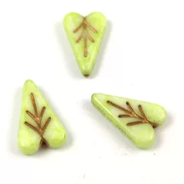   Heart Leaf gyöngy - hosszában fúrt cseh préselt gyöngy - Alabaster Mint Luster Gold - 16x11mm
