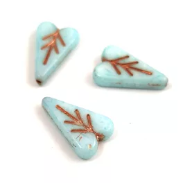   Heart Leaf gyöngy - hosszában fúrt cseh préselt gyöngy - Alabaster Blue Luster Copper - 16x11mm