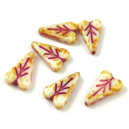   Heart Leaf gyöngy - hosszában fúrt cseh préselt gyöngy - Alabaster Travertine Fuchsia - 16x11mm