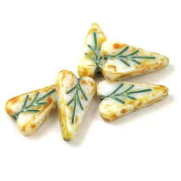   Heart Leaf gyöngy - hosszában fúrt cseh préselt gyöngy - Alabaster Travertine Mint - 16x11mm