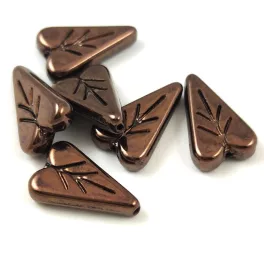   Heart Leaf gyöngy - hosszában fúrt cseh préselt gyöngy - Dark Bronz - 16x11mm
