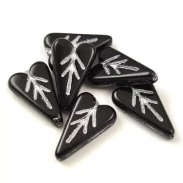   Heart Leaf gyöngy - hosszában fúrt cseh préselt gyöngy - Jet Silver - 16x11mm