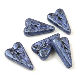   Heart Leaf gyöngy - hosszában fúrt cseh préselt gyöngy - Jet Blue - 16x11mm