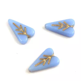   Heart Leaf gyöngy - hosszában fúrt cseh préselt gyöngy - Light Blue Gold - 16x11mm