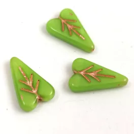   Heart Leaf gyöngy - hosszában fúrt cseh préselt gyöngy - Green Copper - 16x11mm