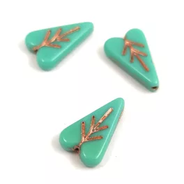   Heart Leaf gyöngy - hosszában fúrt cseh préselt gyöngy - Turquoise Green Copper - 16x11mm