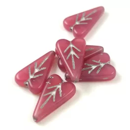   Heart Leaf gyöngy - hosszában fúrt cseh préselt gyöngy - Opal Pink Silver - 16x11mm