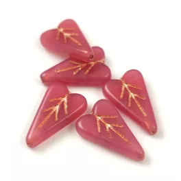   Heart Leaf gyöngy - hosszában fúrt cseh préselt gyöngy - Opal Pink Brass - 16x11mm