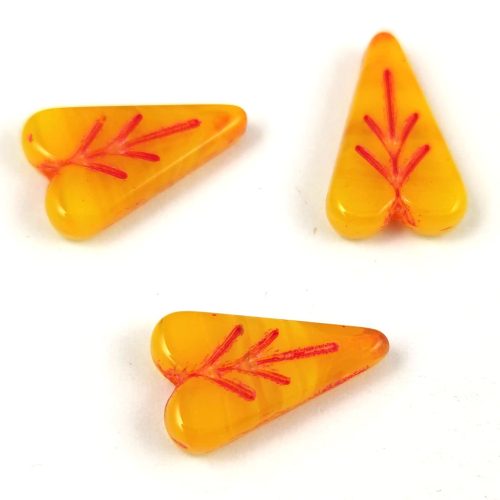 Heart Leaf gyöngy - hosszában fúrt cseh préselt gyöngy - Opal Orange - 16x11mm