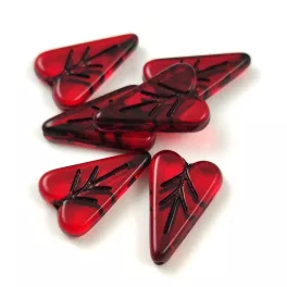   Heart Leaf gyöngy - hosszában fúrt cseh préselt gyöngy - Siam Jet - 16x11mm