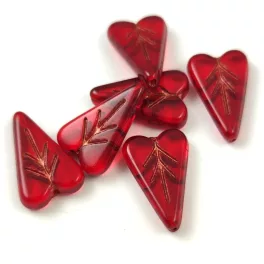   Heart Leaf gyöngy - hosszában fúrt cseh préselt gyöngy - Siam Copper - 16x11mm