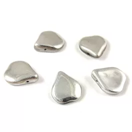 Heart Petal - Czech Glass Bead - 12x14mm - Silver
