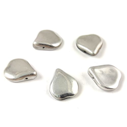 Heart Petal - Czech Glass Bead - 12x14mm - Silver