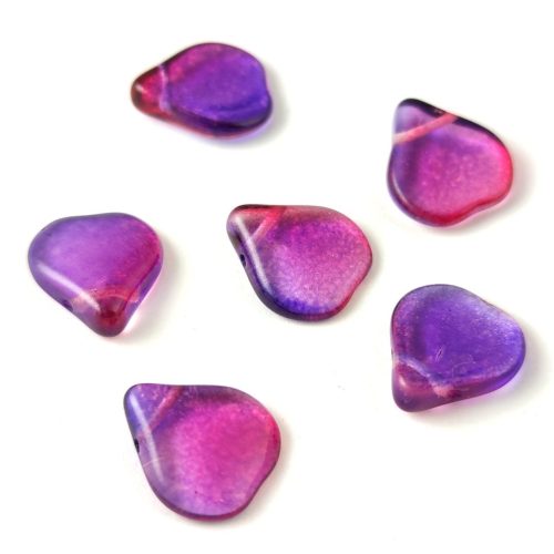Heart Petal - Czech Glass Bead - 12x14mm - Crystal Fuchsia Purple Blend