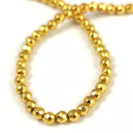   Hematite - faceted round bead - Gold colour - 3mm (appr. 140 pcs/strand)