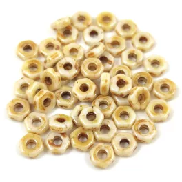 Czech Pressed Hexagon Bead - Alabaster Honey Luster - 2x5mm