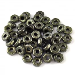   Czech Pressed Hexagon Bead - Jet Polychrome Dark Olive - 2x5mm