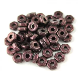  Czech Pressed Hexagon Bead - Jet Polychrome Indigo Rose - 2x5mm