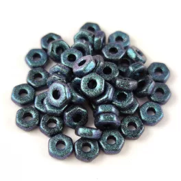  Czech Pressed Hexagon Bead - Jet Polychrome Dark Capri Blue - 2x5mm