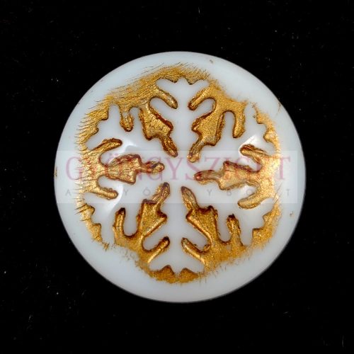 Glass cabochon - Snowflake - Alabaster Gold - 21mm