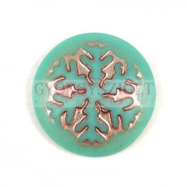   Glass cabochon - Snowflake - Matt Green Turquoise Silver  - 21mm