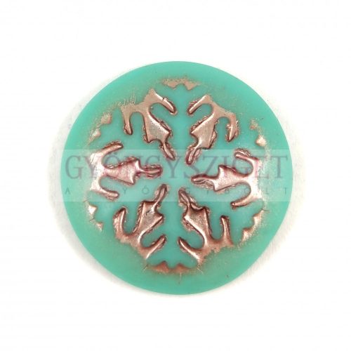 Glass cabochon - Snowflake - Matt Green Turquoise Silver  - 21mm