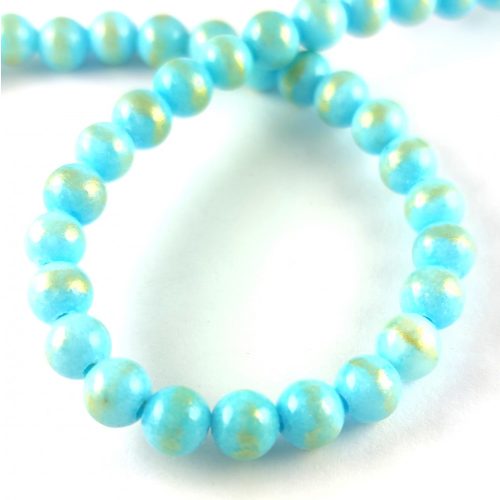 Mashan Jade - round bead - Gold Powder - Baby Blue - 10mm