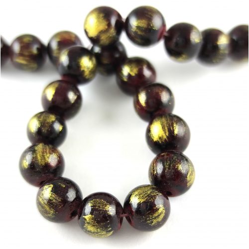 Mashan Jade - round bead - Gold Powder - Red Wine - 8mm - strand