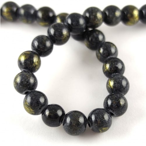 Mashan Jade - round bead - Gold Powder - Dark Gray - 8mm - strand