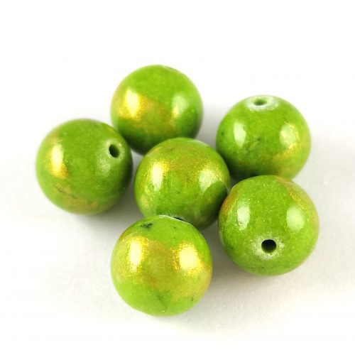 Mashan Jade - round bead - Gold Powder - Green - 10mm