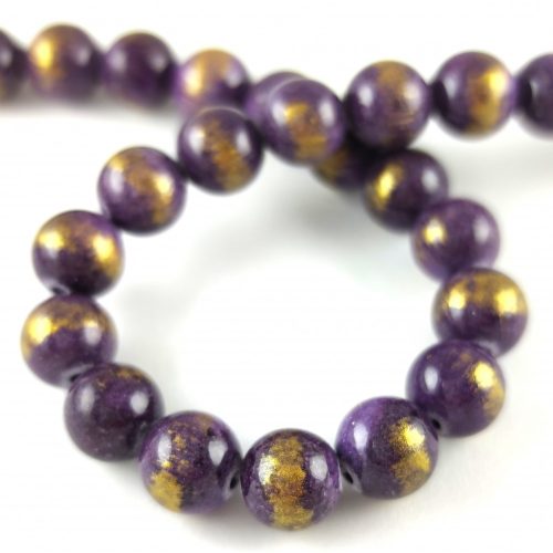 Mashan Jade - round bead - Gold Powder - Purple - 8mm - strand