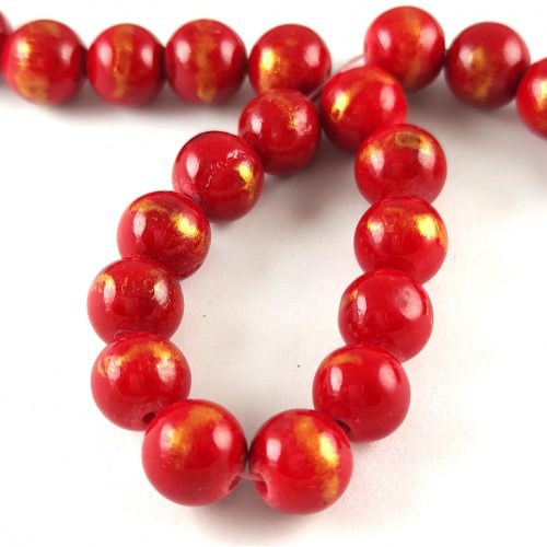 Mashan Jade - round bead - Gold Powder - Red - 8mm