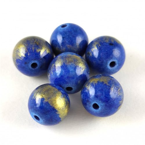 Mashan Jade - round bead - Gold Powder - Royal Blue - 10mm