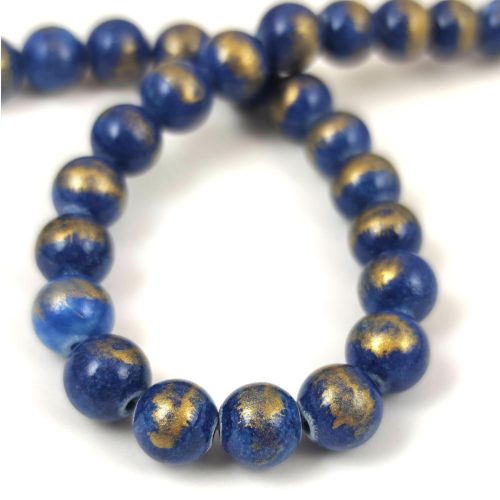 Mashan Jade - round bead - Gold Powder - Sapphire - 8mm - strand