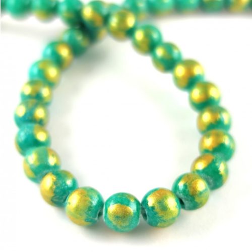 Mashan Jade - round bead - Gold Powder - Turquoise - 6mm - strand