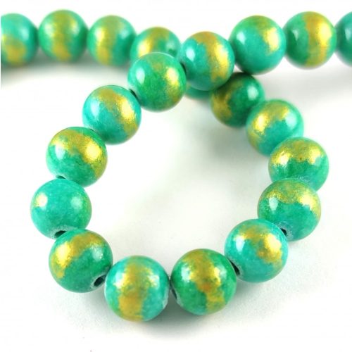 Mashan Jade - round bead - Gold Powder - Turquoise - 8mm - strand