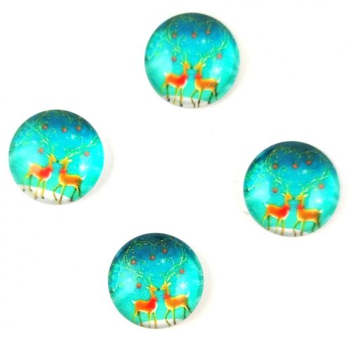 Xmas Glass Cabochon - Reindeers - 12mm