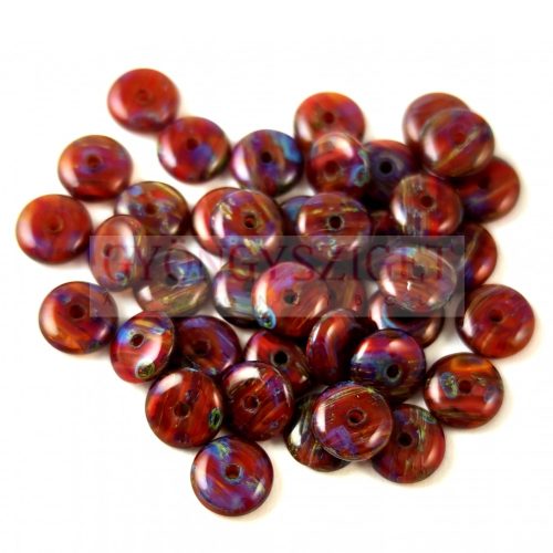 Lentil - Czech Glass bead - Red Purple Picasso - 6mm